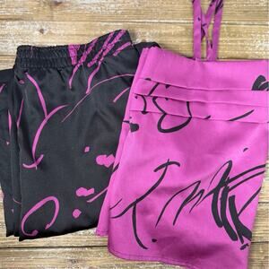 Vintage Continuations Pajama Set Womens Abstract Purple Black 1990s Large Artsy